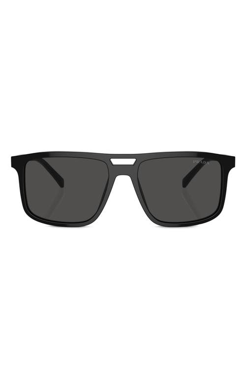 Shop Prada 56mm Rectangular Sunglasses In Black/grey