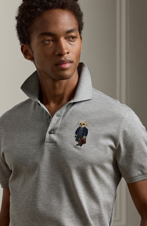 Shop Ralph Lauren Purple Label Polo Bear Embroidered Cotton Piqué Polo In Classic Light Grey Heather