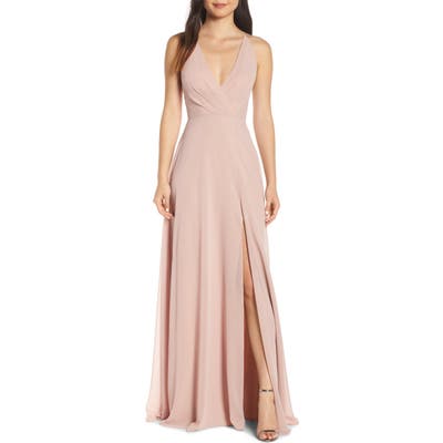 Jenny Yoo Bryce Surplice V-Neck Chiffon Evening Dress, Pink