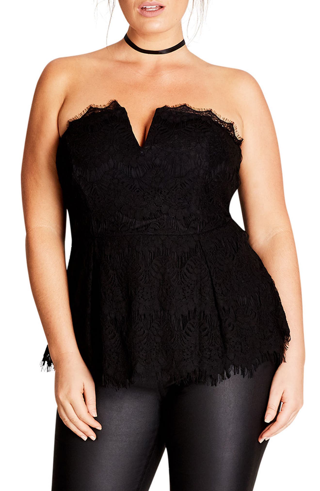 City Chic Deep V Strapless Lace Corset Top (Plus Size) | Nordstrom