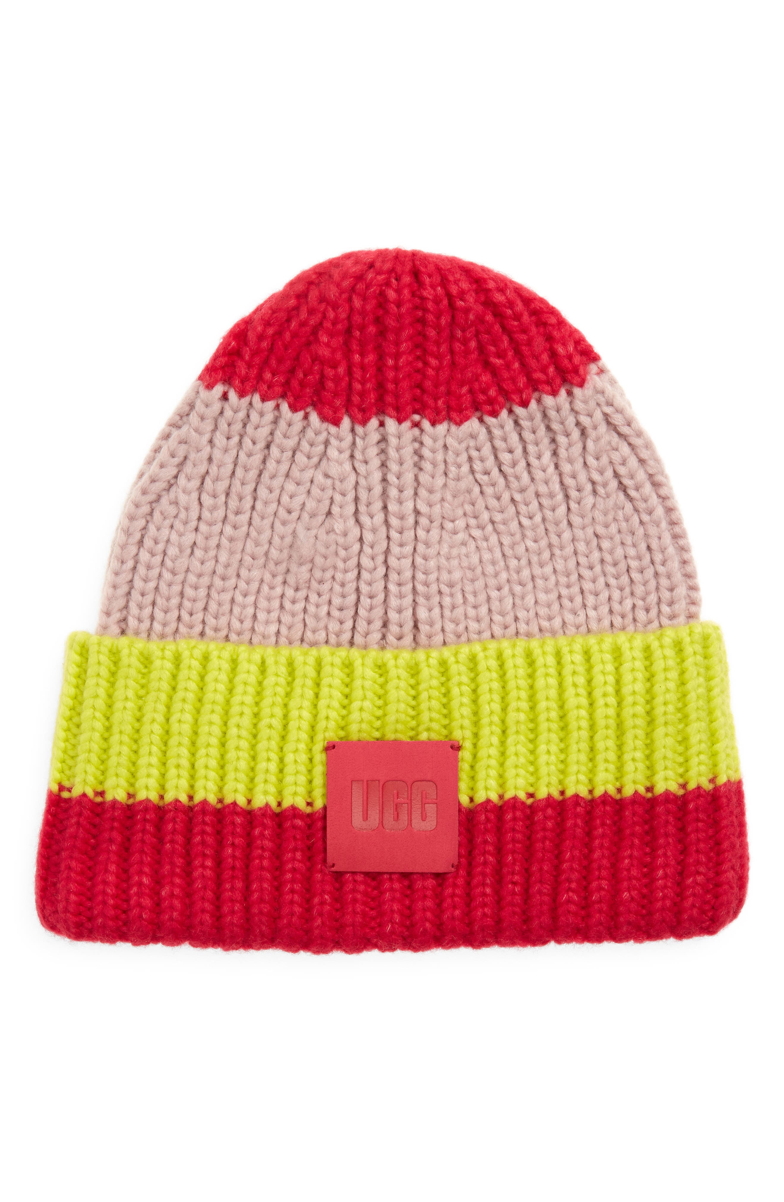 Ugg Cable Knit Pom Beanie in Cerise