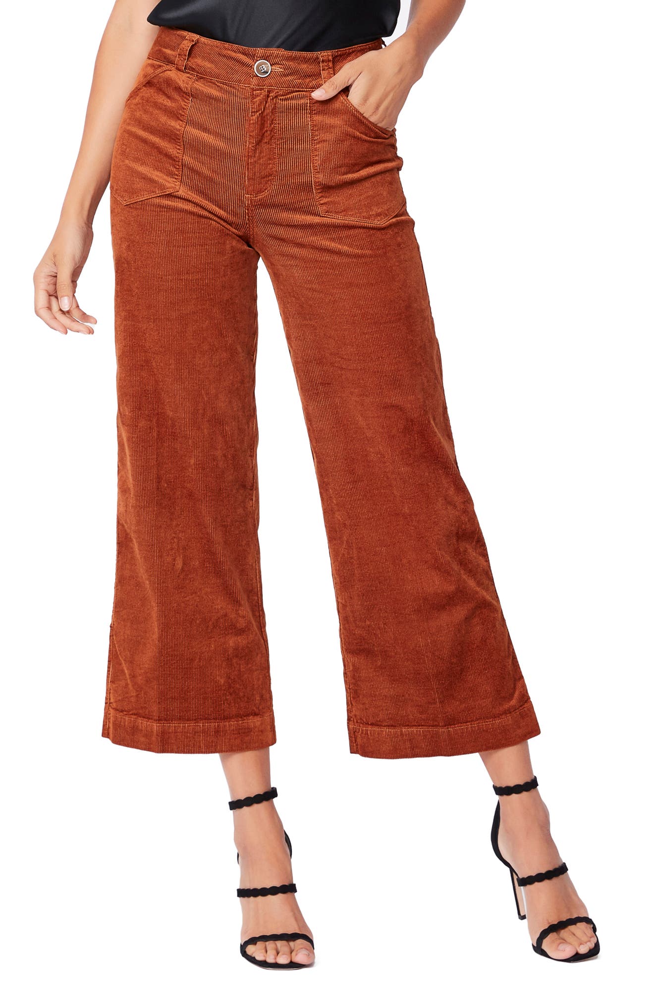 PAIGE Anessa Corduroy Wide Leg Crop Pants, Main, color, ARGAN OIL
