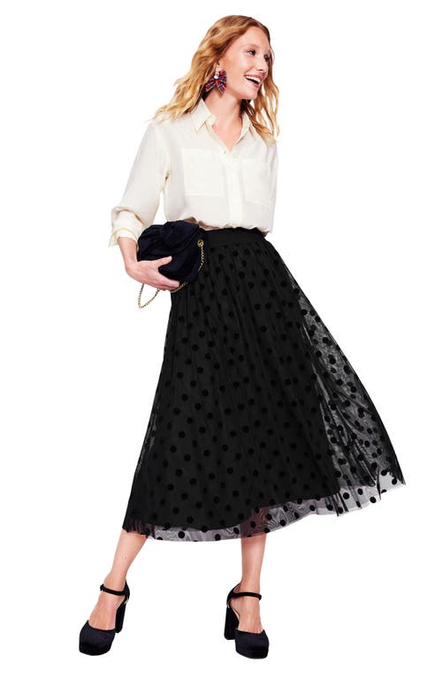 Shop Boden Isabella Tonal Dot Tulle Midi Skirt In Black Spots