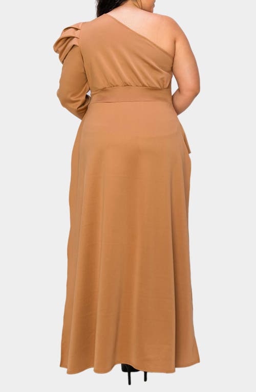 L I V D Nicolette One-shoulder Peplum Top In Camel