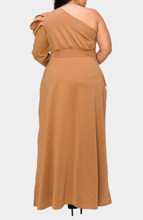 Shop L I V D Nicolette One-shoulder Peplum Top In Camel