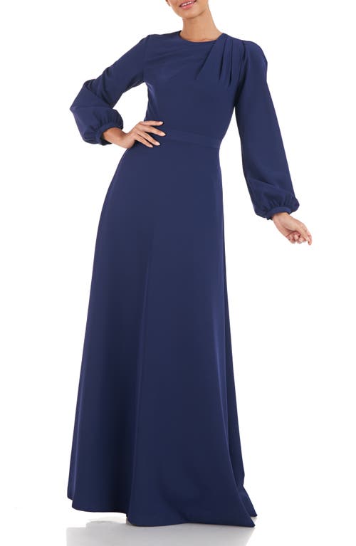 Kay Unger Kinsely Long Sleeve Crepe Gown in Deep Navy
