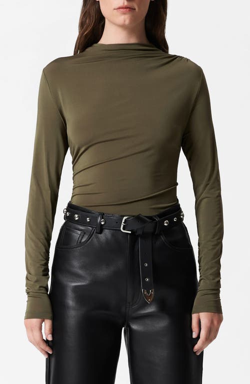 Shop & Other Stories Drape Asymmetric Funnel Neck Top In Khaki Green Dark