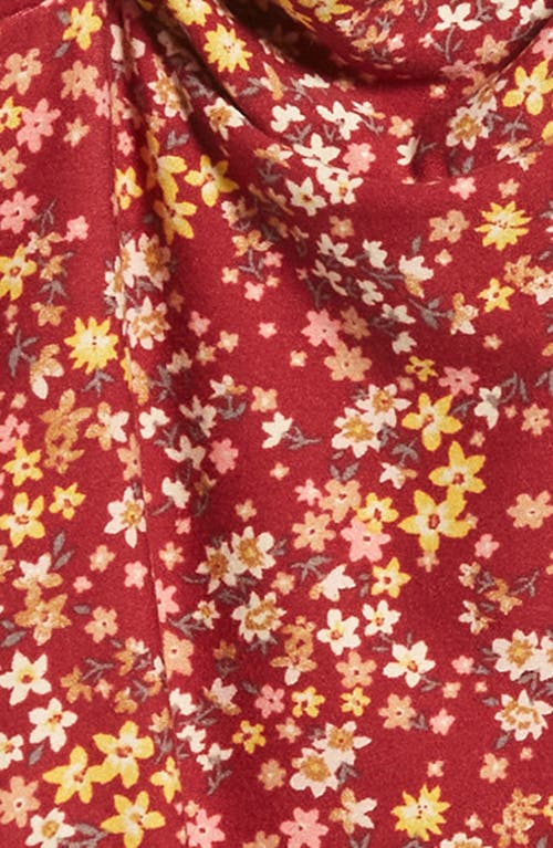 Shop Good Luck Girl Kids' Floral Shirred Bodysuit In Burgundy/yellow