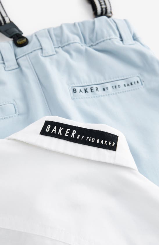 Shop Baker By Ted Baker Kids' Short Sleeve Button-up Shirt, Trousers & Suspenders Set In Blue