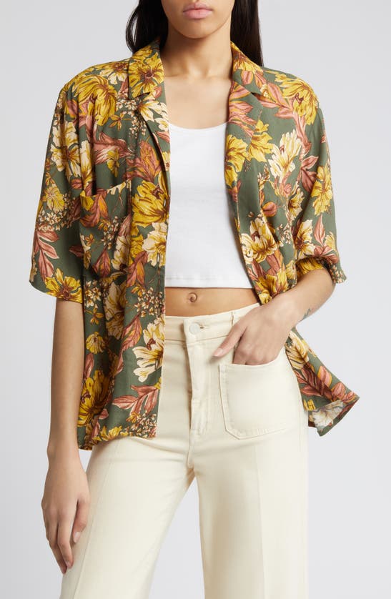 Treasure & Bond Relaxed Fit Camp Shirt In Olive Kalamata Amelia Floral