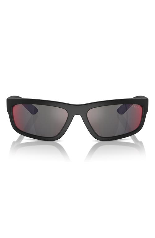 Prada Linea Rossa 59mm Rectangular Sunglasses In Black Rubber