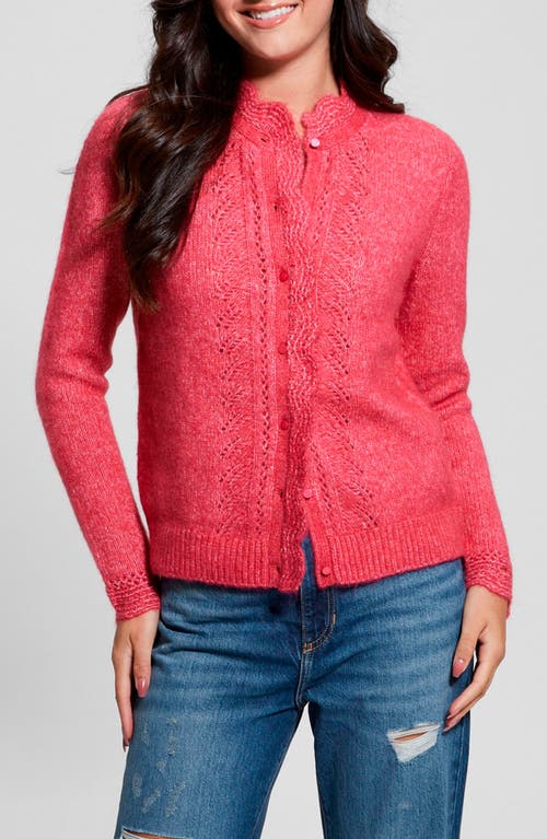 GUESS Macie Pointelle Detail Cardigan in Spring Coral 