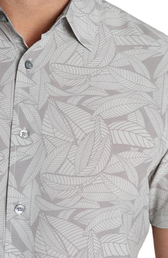 Shop Jachs Leaf Print Gravityless Short Sleeve Button-up Shirt In Grey Leaf Gravityless Print