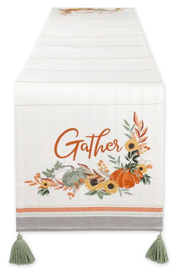 Design Imports Gather Fall Embellished Table Runner In White/orange