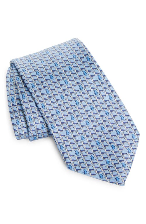 Quadri Bird Silk Tie in Blue