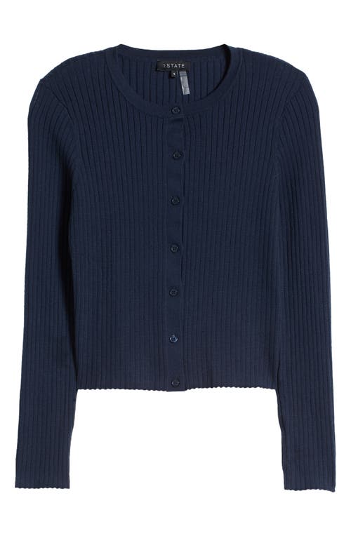 Shop 1.state Rib Crop Cardigan In Indigo Night