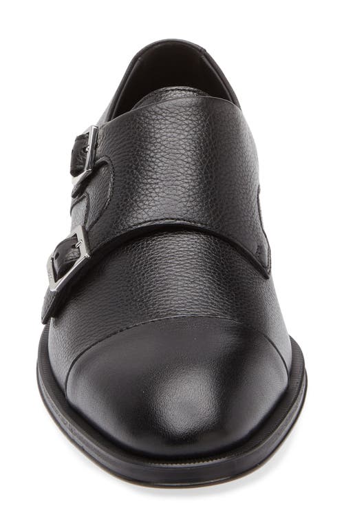 Hugo Boss Leather Monk Shoes With Double Strap In Black