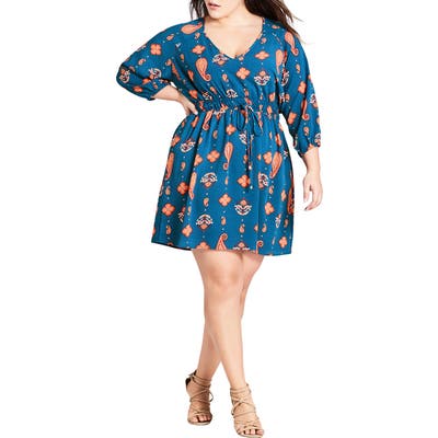 Plus Size City Chic Free Spirit Drawstring Waist Dress, Blue