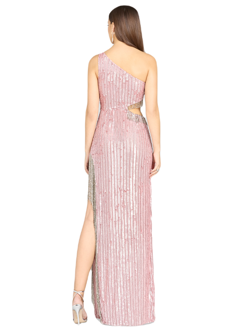 Lara New York Wendy Beaded Fringe Gown In Cashmere