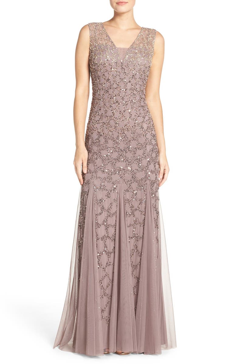 Adrianna Papell Pleated Beaded Gown | Nordstrom