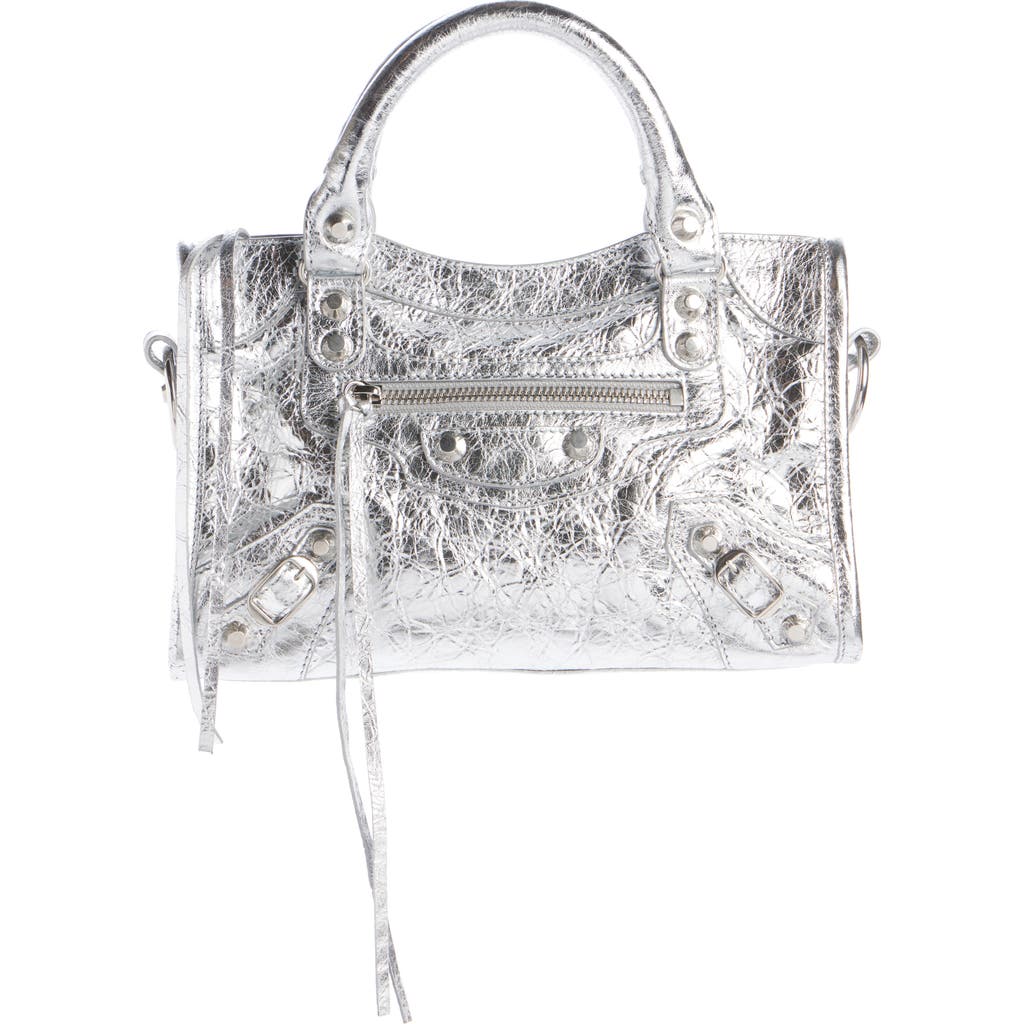 Balenciaga Mini Le City Metallic Lambskin Leather Handbag In 8122 Silver