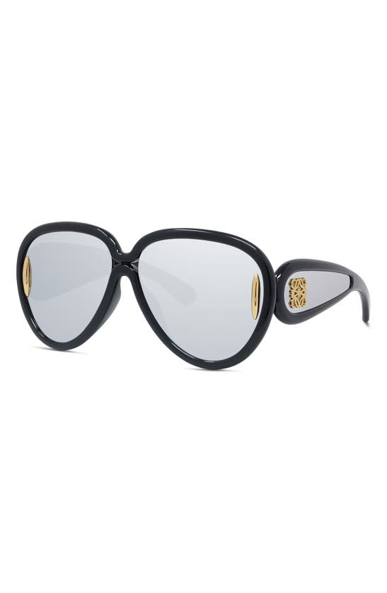 Shop Loewe Anagram 65mm Oversized Pilot Mask Sunglasses In Shiny Black / Smoke Mirror