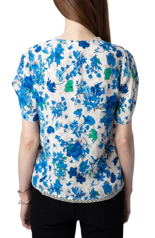 Zadig & Voltaire Tiffiny Garden Flowers Short Sleeve Shirt Ecru/blue at Nordstrom,