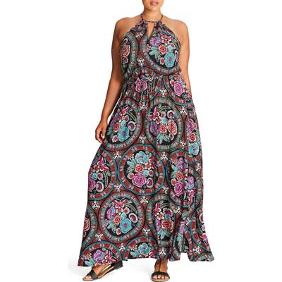 Plus Size City Chic Folklore Maxi Dress, Black