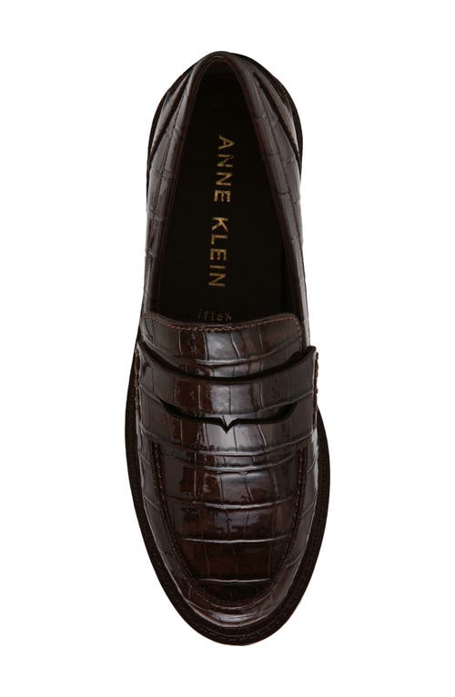 Shop Anne Klein Eryn Croc Embossed Penny Loafer In Brown Croco