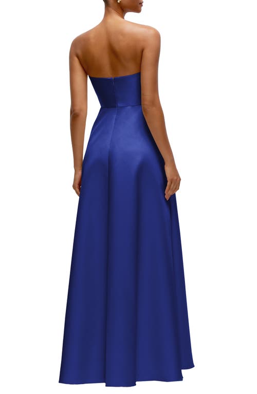 Dessy Collection Strapless Draped Cat-eye Satin Maxi Dress With Full Skirt In Cobalt Blue