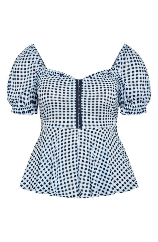 Shop City Chic Isobel Gingham Puff Sleeve Peplum Top In Navy Check