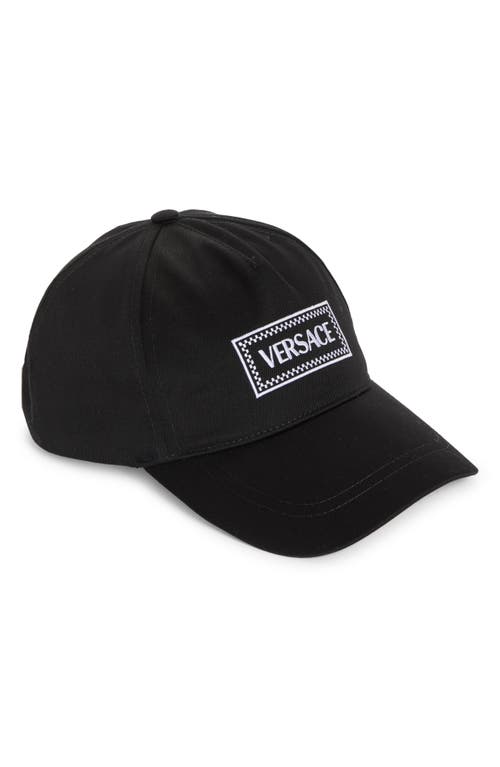 Versace Embroidered Logo Cotton Drill Baseball Cap Black White at Nordstrom,