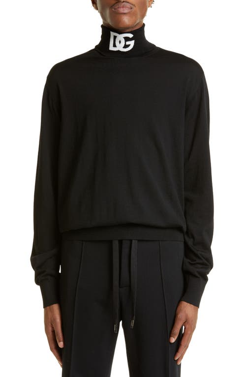 Dolce & Gabbana Intarsia Logo Virgin Wool Blend Turtleneck Sweater in Black Inlay