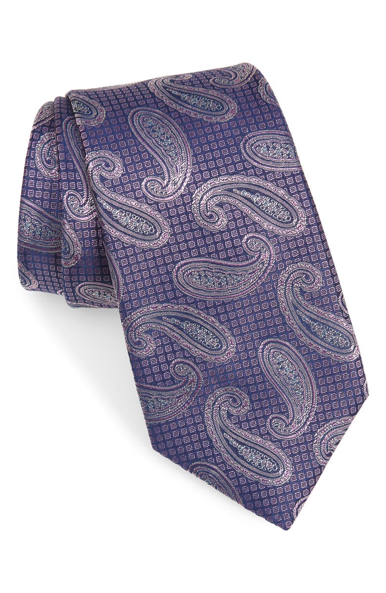 CANALI Paisley Silk Tie, Main, color, PINK