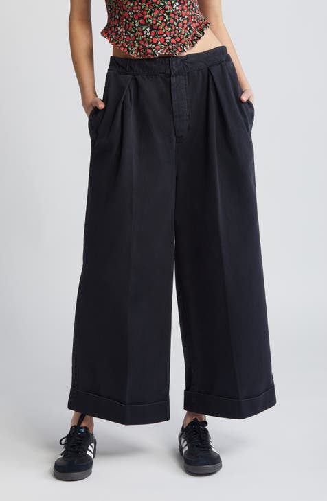 Women's black dandy flowing trousers
