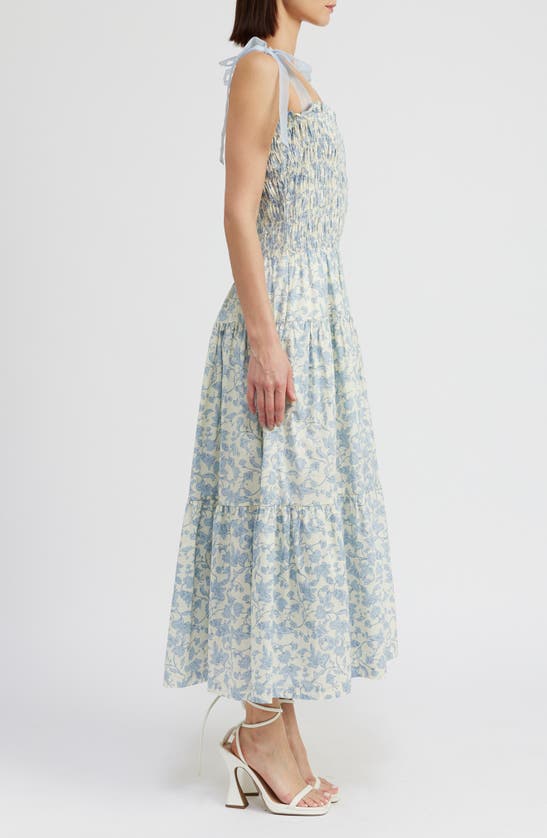 Shop En Saison Egret Floral Cotton Maxi Dress In White Light Blue