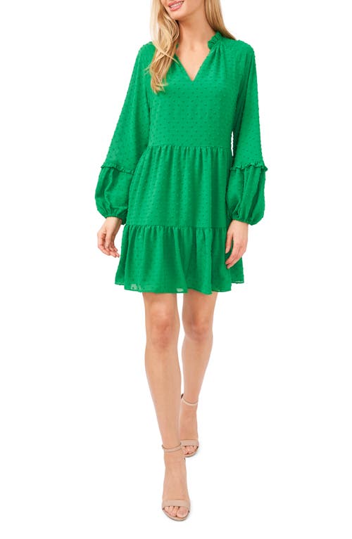 CeCe Clip Dot Ruffle Long Sleeve Shift Dress in Green