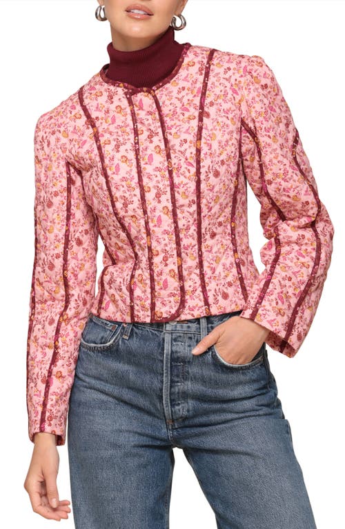 Shop Avec Les Filles Floral Quilted Crop Jacket In Pink Burgundry Floral