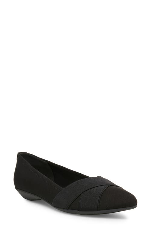 Shop Anne Klein Oalise Pointed Toe Flat In Black/black Fabric