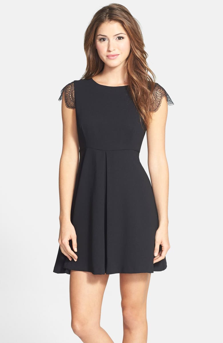 BCBGeneration Cutout Lace Trim Fit & Flare Dress | Nordstrom