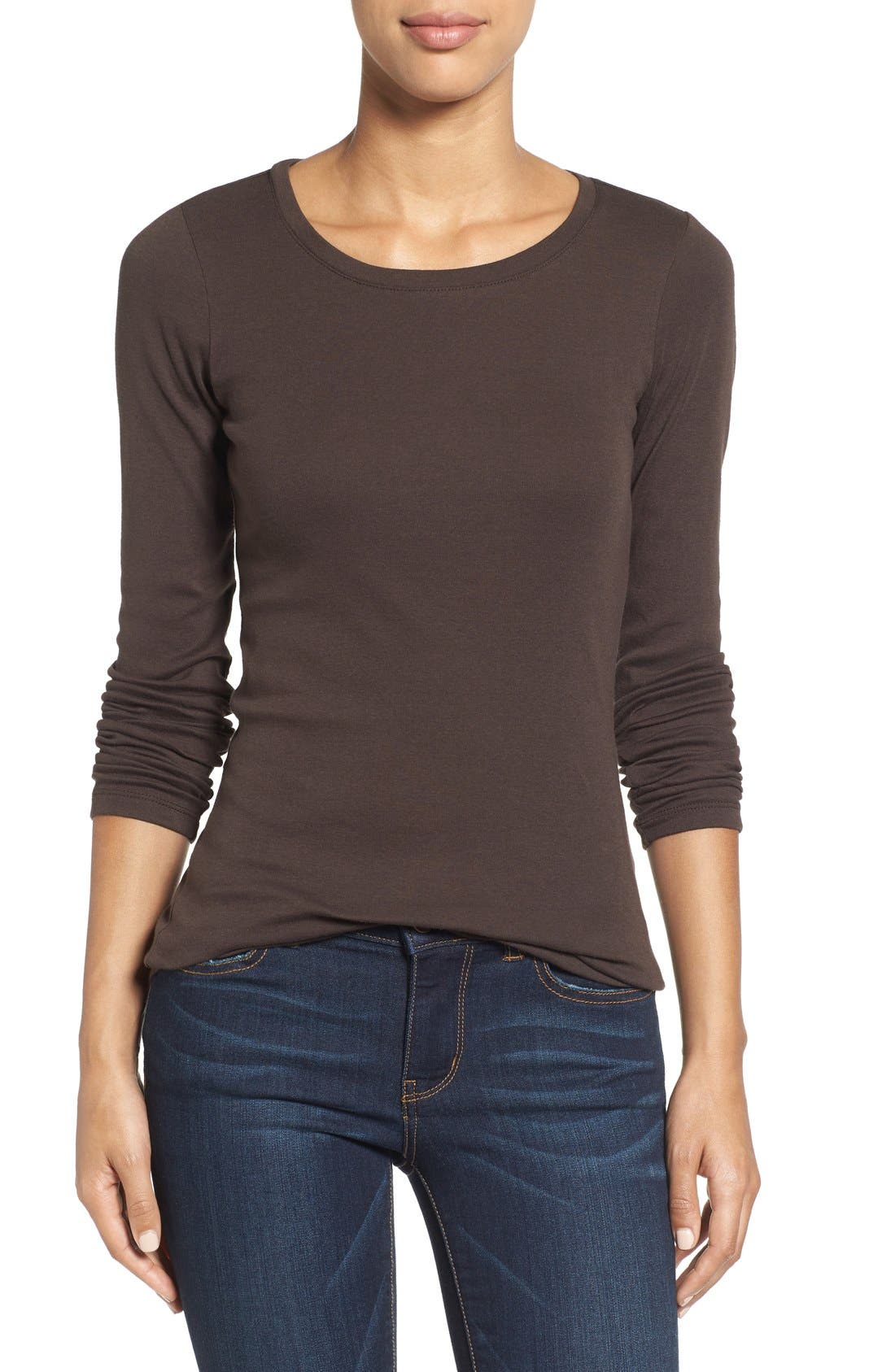 black scoop neck shirt