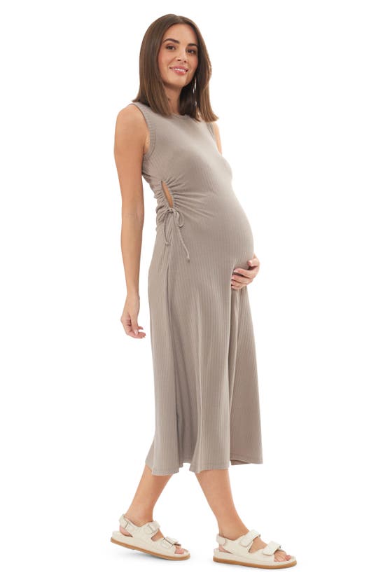 Shop Ripe Maternity Carol Cutout Rib Midi A-line Maternity Dress In Taupe