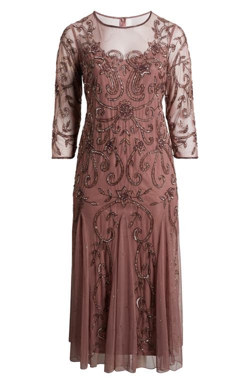 Shop Pisarro Nights Beaded Long Sleeve Gown In Mauve 661