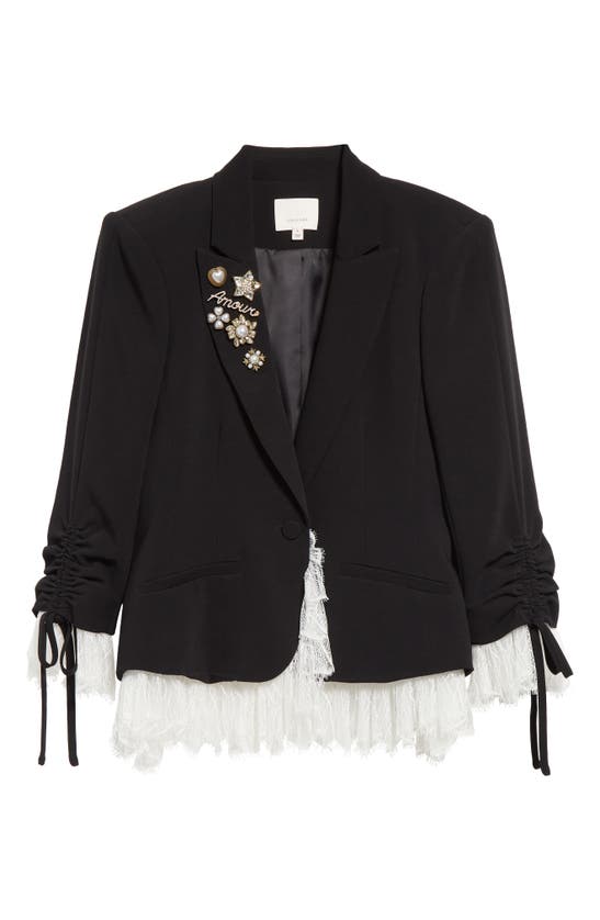 Shop Cinq À Sept Le Petit Roxie Crystal & Imitation Pearl Detail Jacket In Black/ Ivory