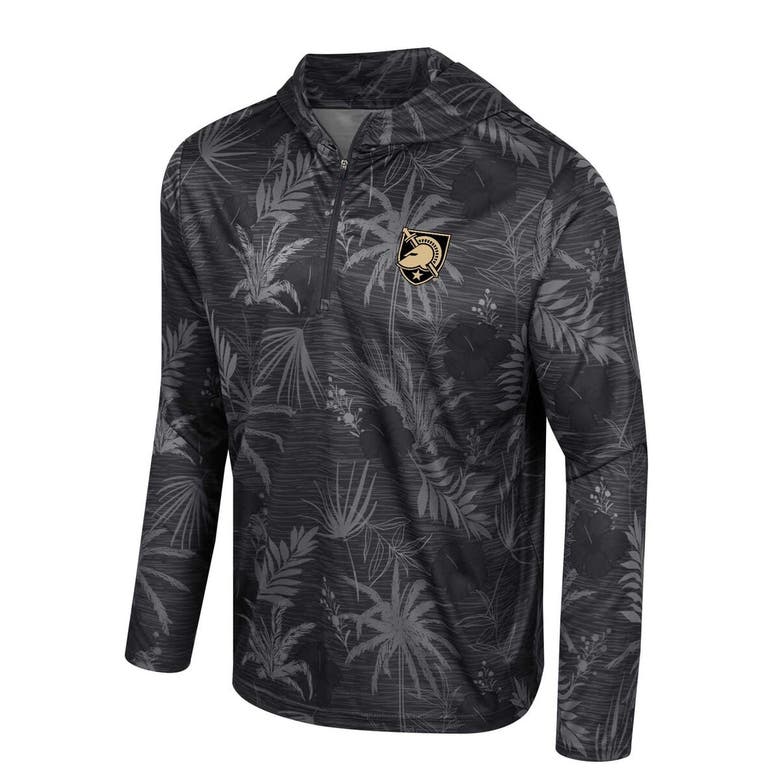 Shop Colosseum Black Army Black Knights Palms Printed Lightweight Quarter-zip Hooded Top