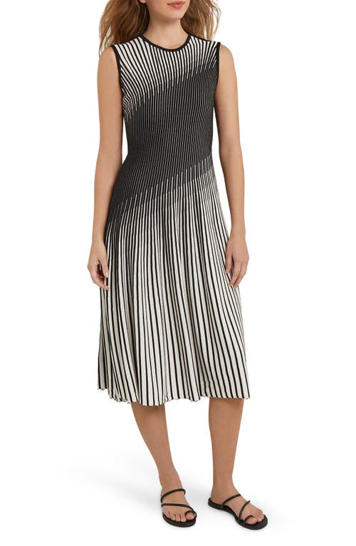 Intarsia Stripe A-Line Sweater Dress in New Ivory/black