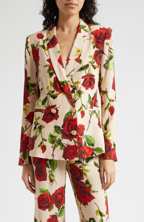 Shop L Agence L'agence Colin Floral Double Breasted Blazer In Sand/red Romantic Rose