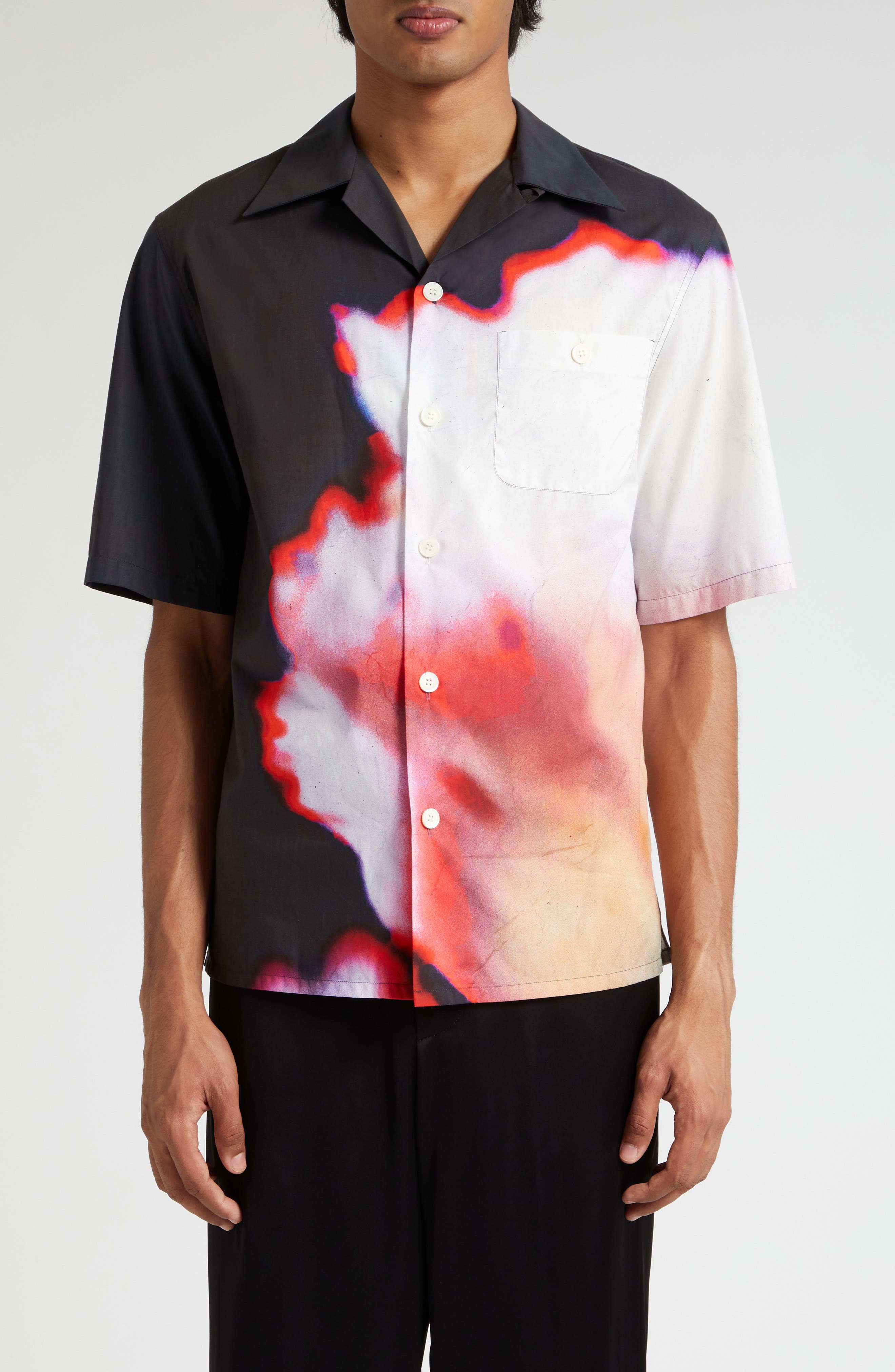 Alexander McQueen Solarised Flower Short Sleeve Cotton Button-Up Shirt in  Mix Colors | Smart Closet