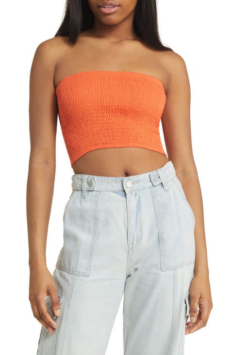 Crop Top Women's Bandeau Strapless Crop Top In Time Ruched Sexy Crop Shirt  Tube Top For Women (Color : Large, Size : White)