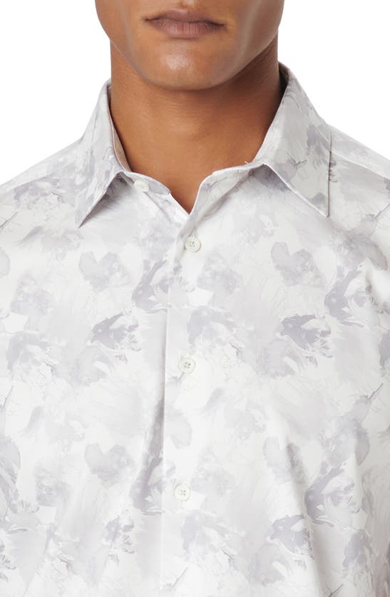 Shop Bugatchi Milo Ooohcotton® Floral Short Sleeve Button-up Shirt In Platinum